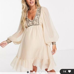 ASOS DESIGN Maternity blouson sleeve mini dress with floral embellished bodice
